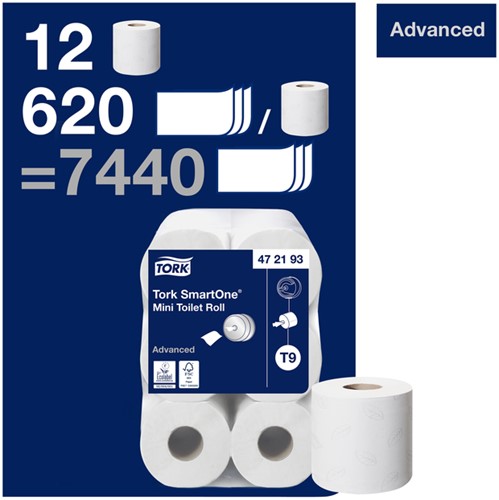 Toiletpapier Tork T9 Advanced SmartOne 2-laags 112m wit 472193-2