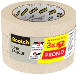 Afplaktape Scotch Basic 24mmx50m beige 3 rollen