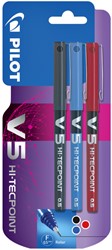 Rollerpen PILOT V5 fijn assorti blister à 3 stuks
