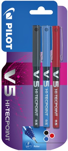 Rollerpen PILOT V5 fijn assorti blister à 3 stuks