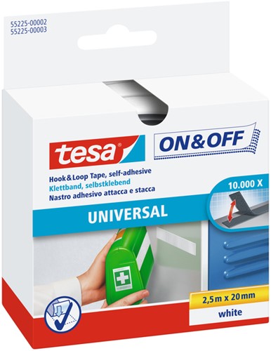 Klittenband tesa® On & Off  250cmx20mm zelfklevend wit