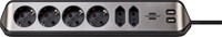 Stekkerdoos Brennenstuhl bureau Estilo 6 voudig inclusief 2 USB 2 meter zwart/zilver