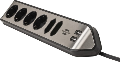 Stekkerdoos Brennenstuhl bureau Estilo 6 voudig inclusief 2 USB 2 meter zwart/zilver-2