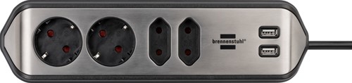 Stekkerdoos Brennenstuhl bureau Estilo 4 voudig inclusief 2 USB 2 meter zwart/zilver