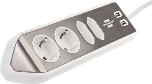 Stekkerdoos Brennenstuhl bureau Estilo 4 voudig inclusief 2 USB 2 meter wit/zilver-3