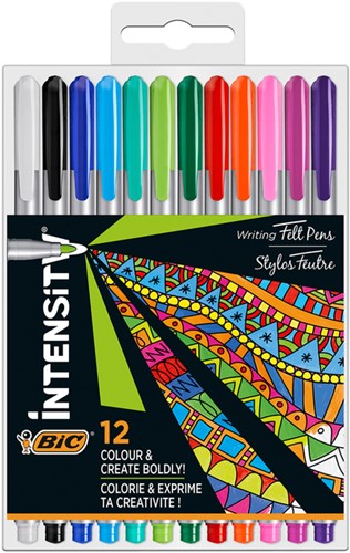 Fineliner Bic Intensity medium assorti pak à 12 stuks