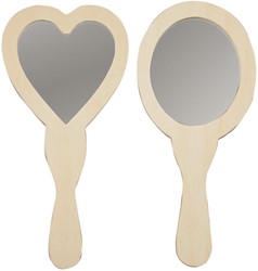 Handspiegels Creotime hart en ovaal 23-24cm hout