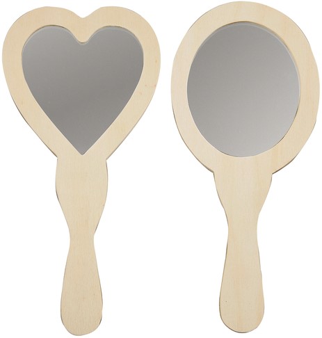 Handspiegels Creotime hart en ovaal 23-24cm hout