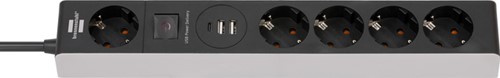 Stekkerdoos Brennenstuhl 5 voudig 1+2 USB C Power Delivery 1.5 meter grijs/zwart