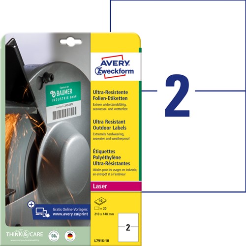Etiket Avery Zweckform L7916-10 210x148mm polyethyleen wit 20stuks-2