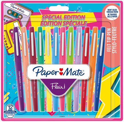 Fineliner Paper Mate Flair retro medium assorti blister à 12 stuks