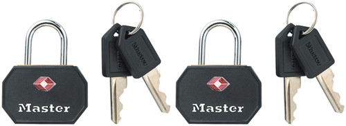 Hangslot Masterlock 2 gelijksluitend aluminium TSA zwart 30mm 2 stuks