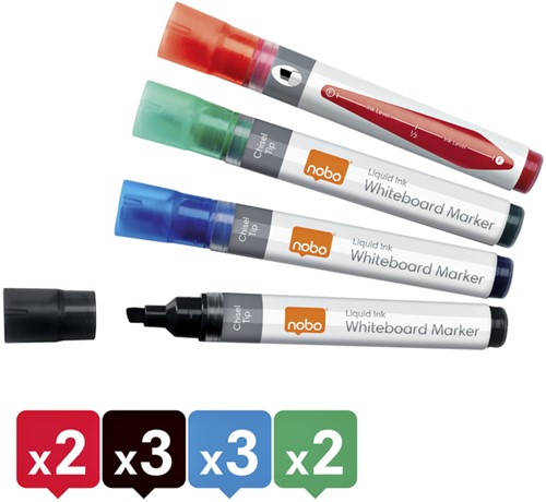 Whiteboardmarker Nobo  Liquid ink schuin assorti 4mm 10stuks-2