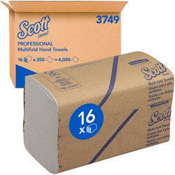 Handdoek Scott m-vouw 1-laags 203x240mm 16x250 vel wit 3749
