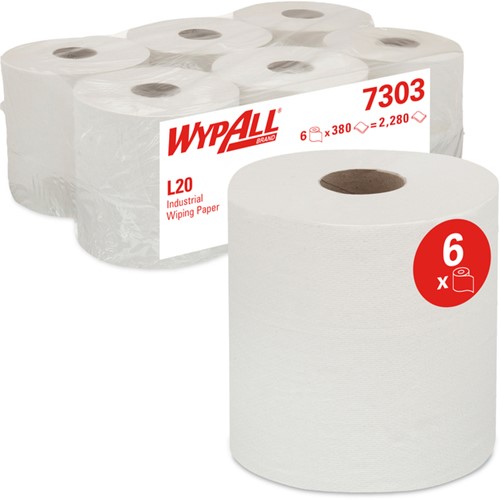 Poetspapier WypAll L20 2-laags 380 vel wit 7303