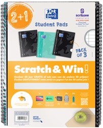Collegeblok Oxford School A4+ lijn 23-gaats 160 pagina's 80gr scratch&win assorti voordeelpak