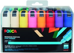 Verfstift Posca PC8K breed schuin assorti set à 16 stuks