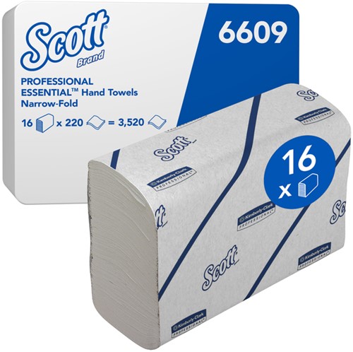 Handdoek Scott i-vouw 2-laags 212x186mm 16x220stuks wit 6609