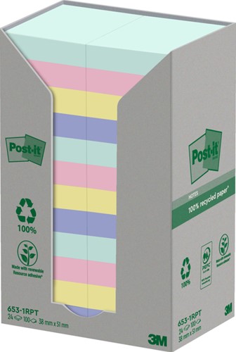 Memoblok Post-it 653-RPT 38x51mm rainbow pastel 24 stuks