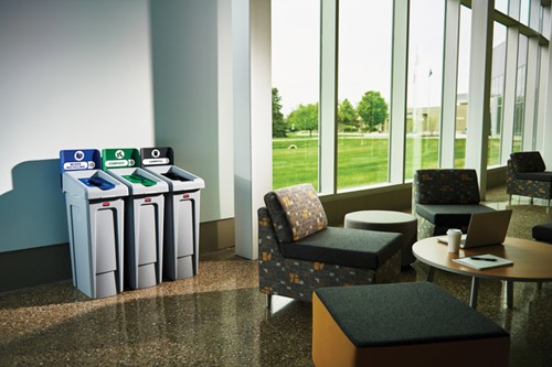 Deksel Rubbermaid Slim Jim Recyclestation inwerpopening voor flesjes en blikjes grijs-2