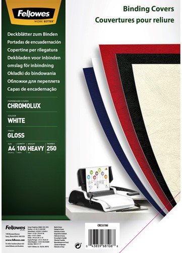 Voorblad Fellowes A4 Chromolux 250gr wit 100stuks