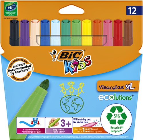 Kleurstift BicKids Visacolor XL Ecolutions á 12 stuks assorti