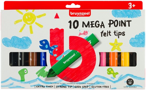 Viltstift Bruynzeel Kids Mega Point set à 10 kleuren