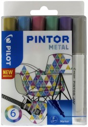 Verfstift Pilot Pintor metallic fijn assorti etui à 6 stuks