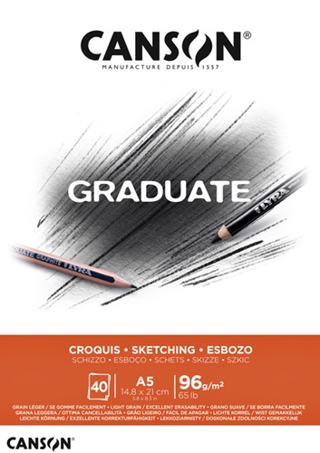 Schetsboek Canson Graduate Croquis A5 96gr 40 vel
