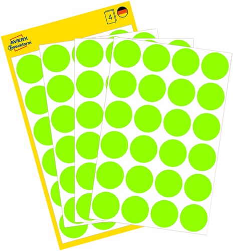 Etiket Avery Zweckform 3174 rond 18mm lichtgroen 96stuks