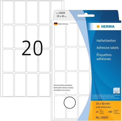 Etiket HERMA 10609 19x40mm verwijderbaar 480 etiketten