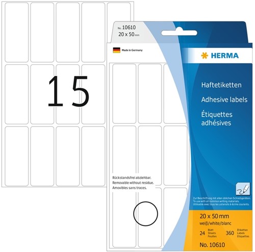 Etiket HERMA 10610 20x50mm verwijderbaar 360 etiketten