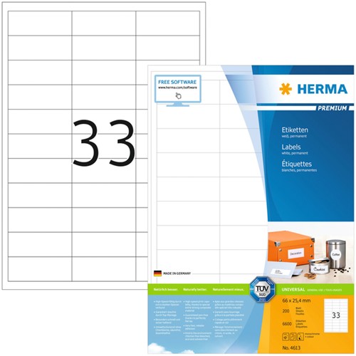 Etiket HERMA 4613 66x25.4mm premium wit 6600stuks