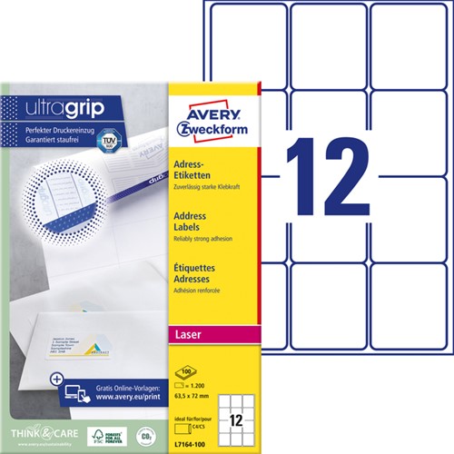 Etiket Avery L7164-100 63.5x72mm wit 1200stuks-2