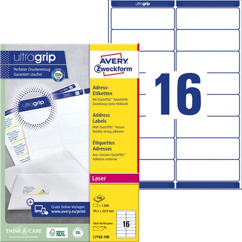 Etiket Avery L7162-100 99.1x33.9mm wit 1600stuks-2