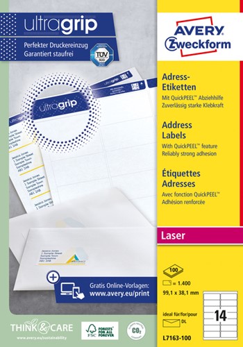 Etiket Avery L7163 99.1x38.1mm wit 1400stuks