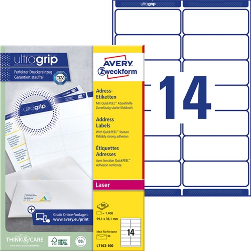 Etiket Avery L7163 99.1x38.1mm wit 1400stuks-2