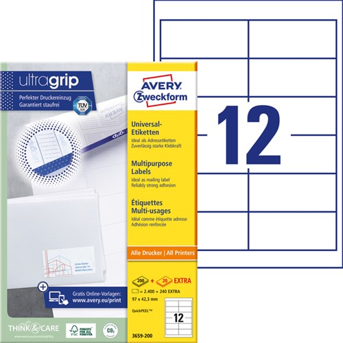Etiket Avery Zweckform 3659-200 97x42.3mm wit 2400stuks-2