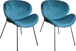 PTMD Janne velvet teal dining chair metal legs set á 2 stuks