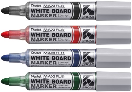 Viltstift Pentel MWL5M Maxiflo whiteboard rond 3mm assorti set à 4 stuks-2