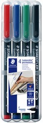 Viltstift Staedtler Lumocolor 318 permanent F set à 4 stuks assorti