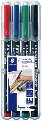 Viltstift Staedtler Lumocolor 318 permanent F set à 4 stuks assorti