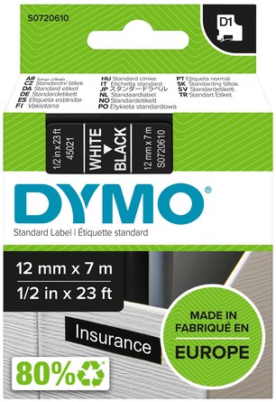 Labeltape Dymo LabelManager D1 polyester 12mm wit op zwart