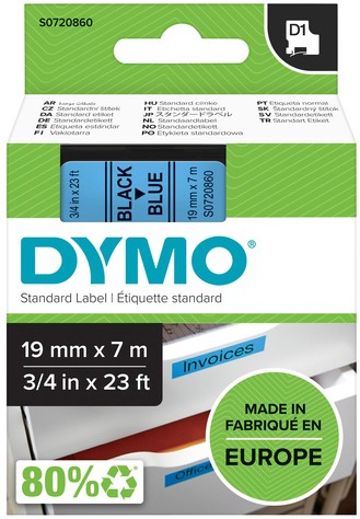 Labeltape Dymo 45806 D1 720860 19mmx7m zwart op blauw