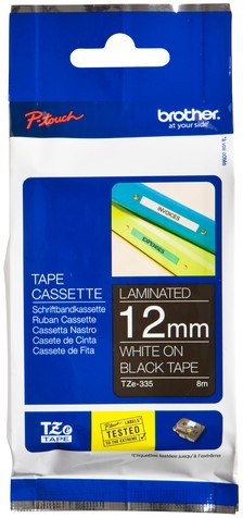 Labeltape Brother P-touch TZe-335 standaard 12mm wit op zwart