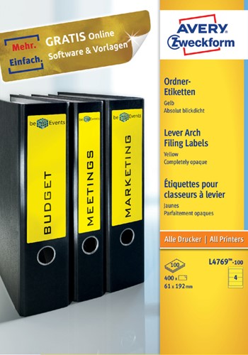 Rugetiket Avery breed 61x192mm zelfklevend geel-2