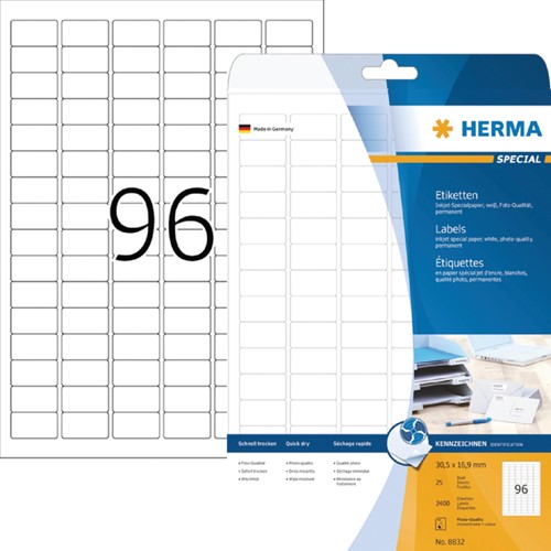 Etiket HERMA 8832 30.5x16.9mm mat wit 2400stuks