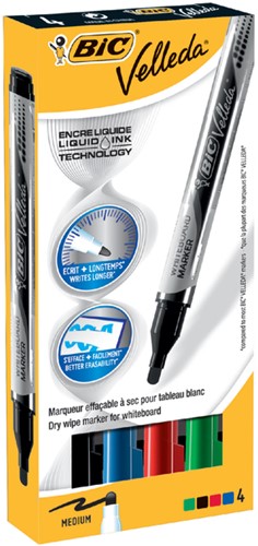 Viltstift Bic Liquid whiteboard rond assorti set à 4st