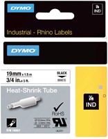 Labeltape Dymo Rhino industrieel krimpkous 19mm zwart op wit