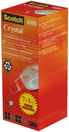 Plakband Scotch Crystal 600 19mmx33m transparant 7+1 gratis-2